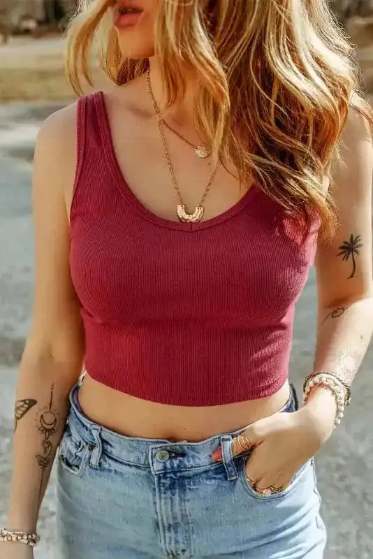 Ribbed Crop Tank Top Slim Fit Sleeveless