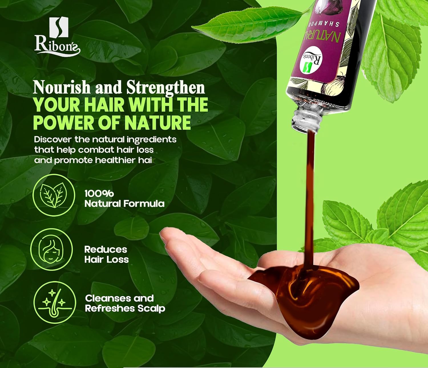Ribon's Natural Shampoo & Hair Treatment Set – Onion, Rosemary & Aloe Vera – Pineapple Coconut Scent – 2x250ml