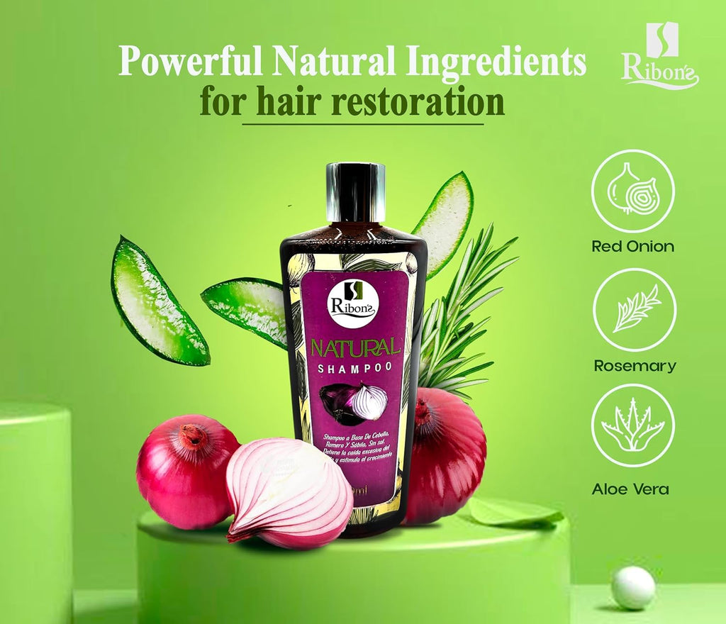 Ribon's Natural Shampoo & Hair Treatment Set – Onion, Rosemary & Aloe Vera – Pineapple Coconut Scent – 2x250ml