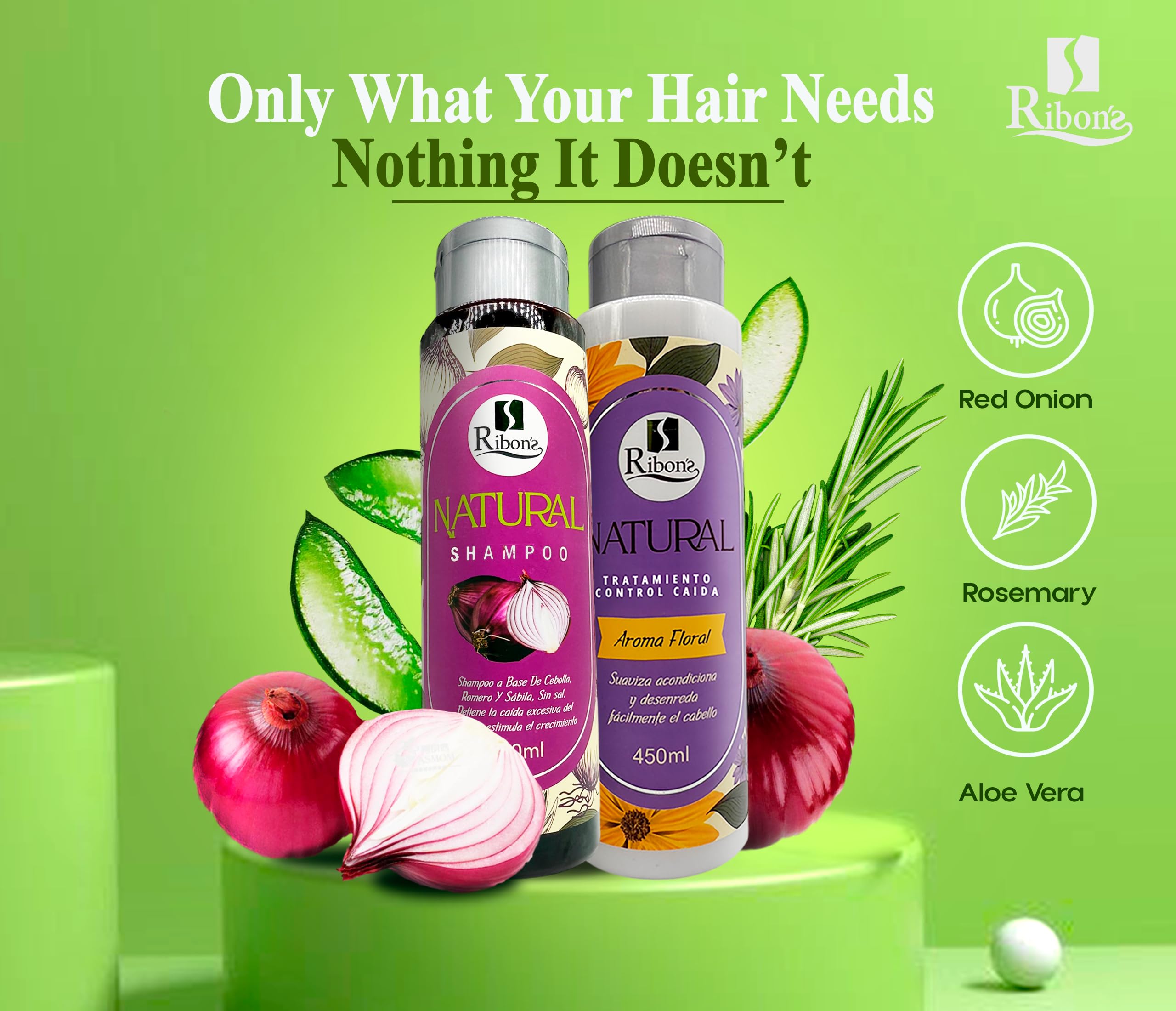 Ribon's Natural Shampoo & Conditioner Set for Hair Growth – Onion, Rosemary & Aloe