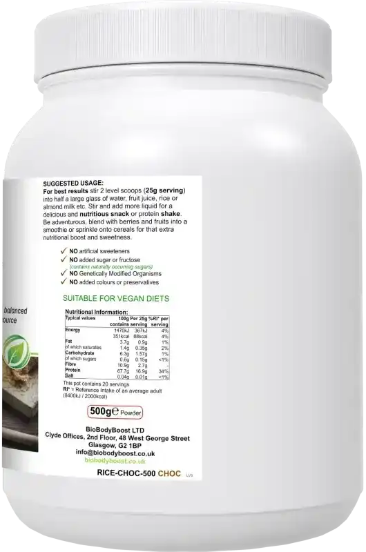 RicePro Chocolate Rice Protein Powder | Plant-Based UK
