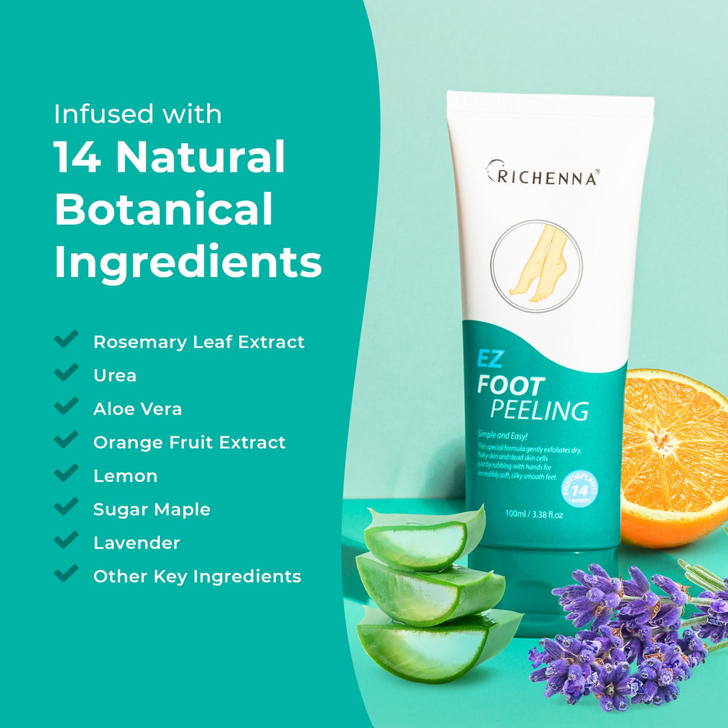 Richenna EZ Foot Care Cream – Advanced Exfoliating Urea Foot Cream for Dry Cracked Heels | 14 Natural Ingredients | 100ml