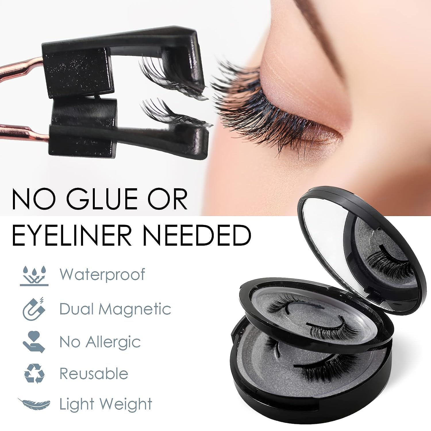 Richie House Magnetic Eyelashes - No Glue, 3D Magnetic Design, Waterproof (4 Pairs)