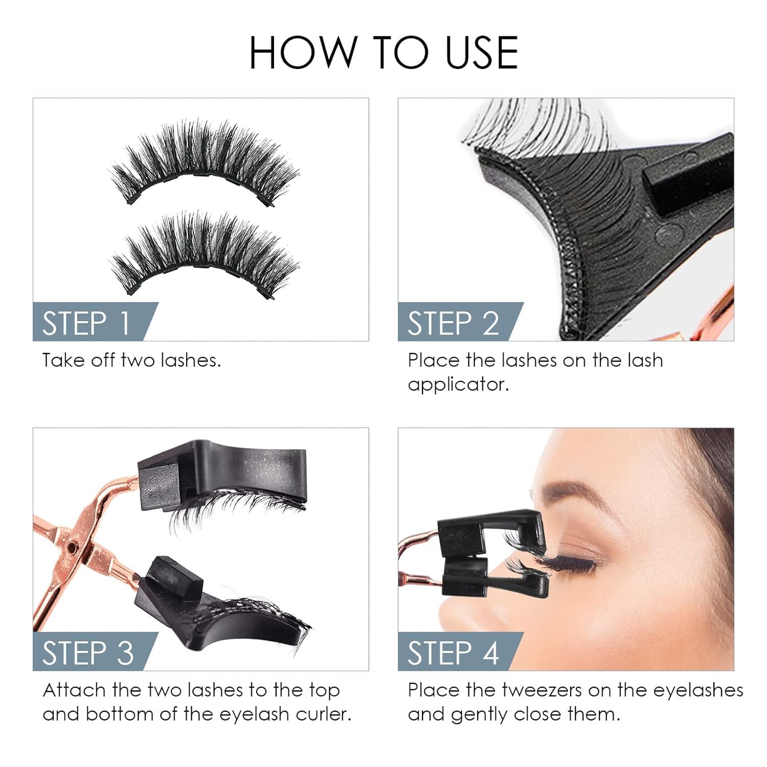 Richie House Magnetic Eyelashes - No Glue, 3D Magnetic Design, Waterproof (4 Pairs)