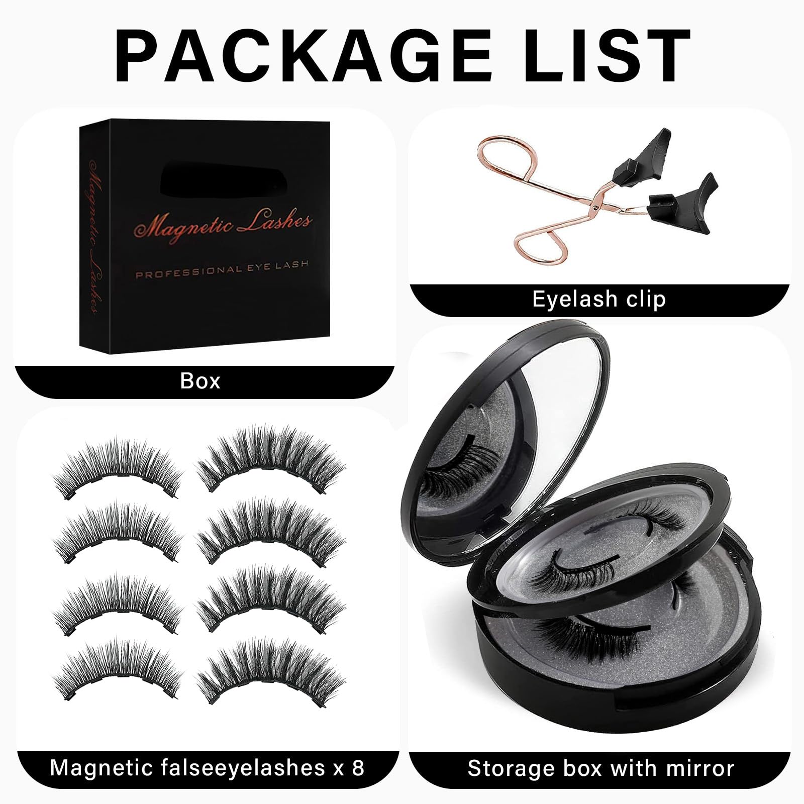 Richie House Magnetic Eyelashes - No Glue, 3D Magnetic Design, Waterproof (4 Pairs)