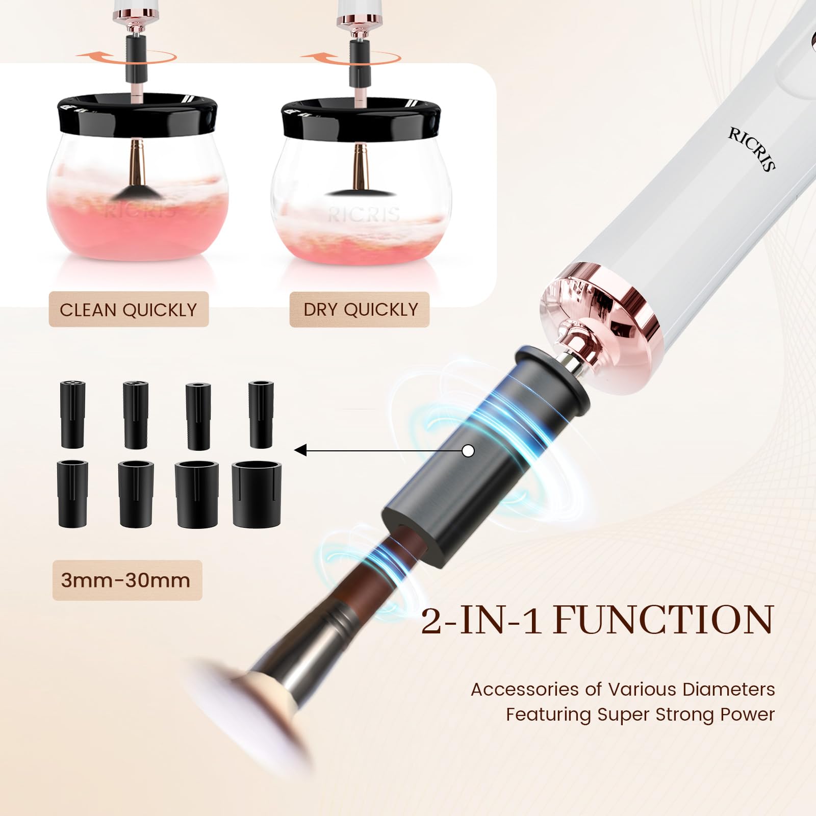 RICRIS Premium Makeup Brush Cleaner Dryer – Super-Fast Electric Spinner