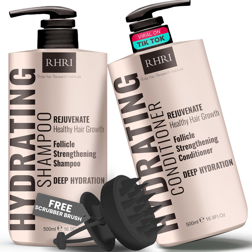 Rida Hair Research Institute 34 oz Hydrating Shampoo & Conditioner Set – Moisture, Strength & Volume (Pack of 2)