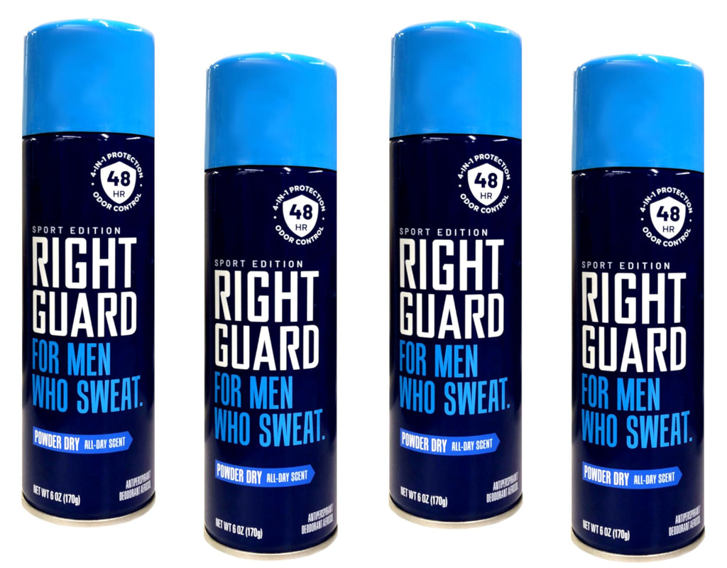 Right Guard Aerosol Sport Powder Dry Antiperspirant — 6 oz (Pack of 4) | Waterproof, Stinkproof & Embarrassmentproof