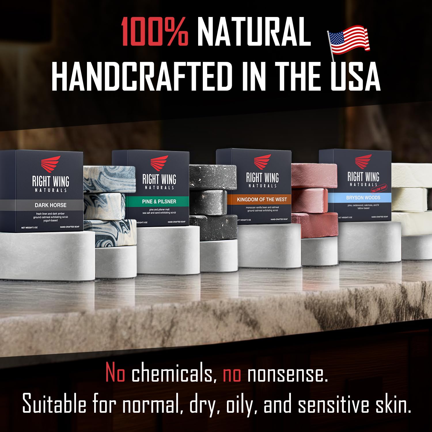 Right Wing Naturals The Frontiersman 4-Pack Bar Soap Gift Set for Men – Handcrafted Cold-Pressed, Natural Scented