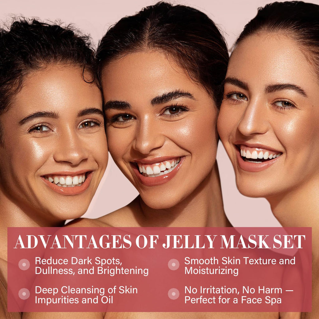 RIHAKO Jelly Mask Gift Kit – Turmeric Vitamin C, Rose & Green Tea Hydrating Face Masks