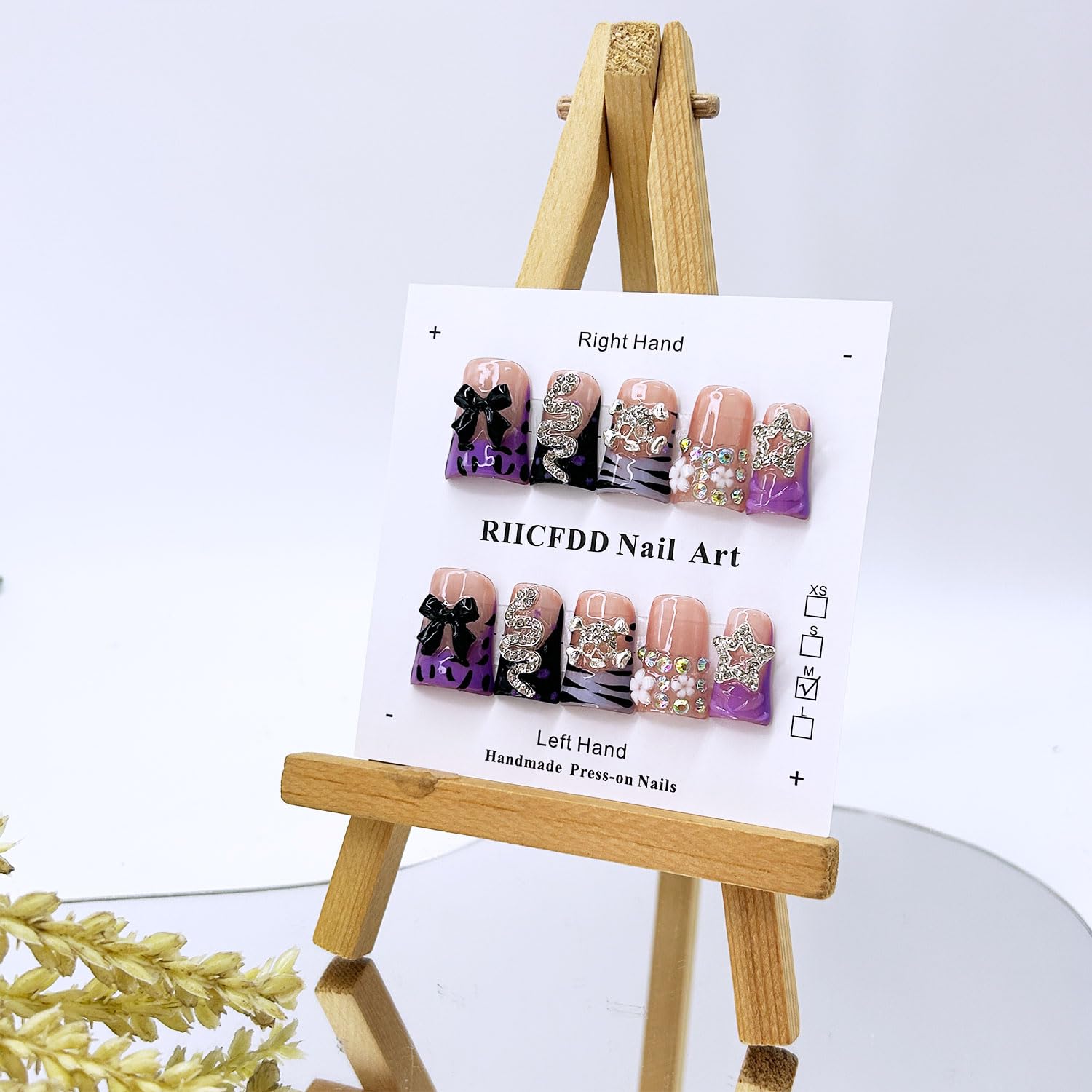 RIICFDD Duck 3D Nails Set – Almond Shape, Bow & Stars Rhinestones, Full Cover, Reusable