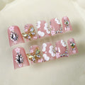 RIICFDD Duck Nail Set – 24-Piece Press-On Nails with Glue, 12 Sizes, 3D Butterfly Rhinestones, Nude Pink Full Cover