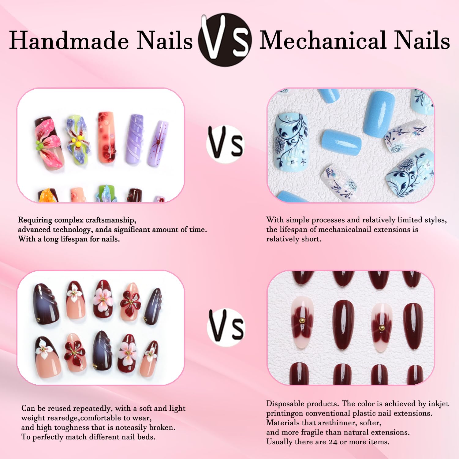 RIICFDD Duck Press-On Nails – 10 Pcs Handmade, 3D Rhinestone Hearts, Reusable Full Cover (Size M)