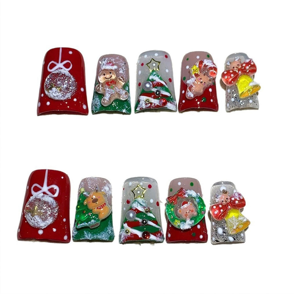 RIICFDD Christmas Press-On Nails Kit – 10 Pcs Luxury Glossy Red Full-Cover Nails with Glue & Tools