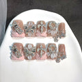 RIICFDD 10 Pcs Luxury Duck Press-On Nails – 3D Butterfly Rhinestones, Medium