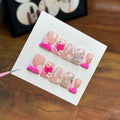 RIICFDD 10 Pcs Handmade Press-On Nails – Medium Duck, Rose Pink with 3D Flowers & Butterfly Rhinestones