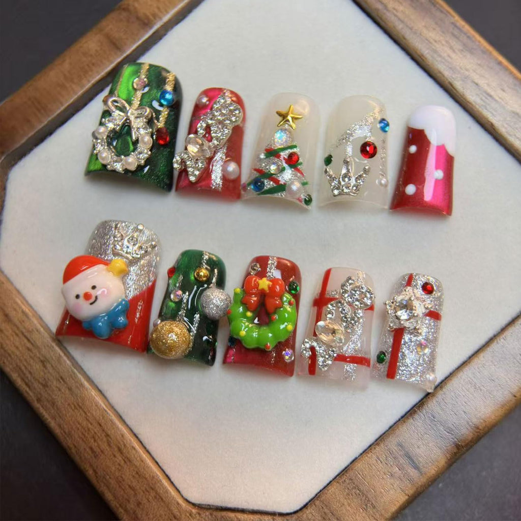 RIICFDD 10 Pcs Handmade Press On Nails – Duck 3D Garland Rhinestone Design for Autumn Winter
