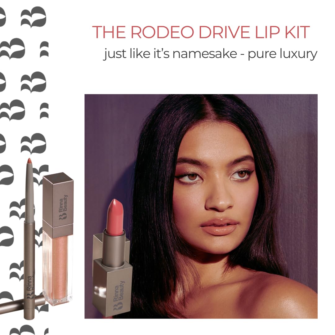 Rinna Beauty Lip Kit Rodeo Drive – All-In-One Perfect Rose Lip Color (Lipstick, Lip Gloss, Lip Liner) – Vegan, Cruelty-Free