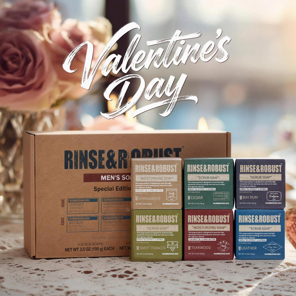 Rinse & Robust Mens Natural Bar Soap 6-Piece Gift Set – Exfoliating & Moisturizing Bars