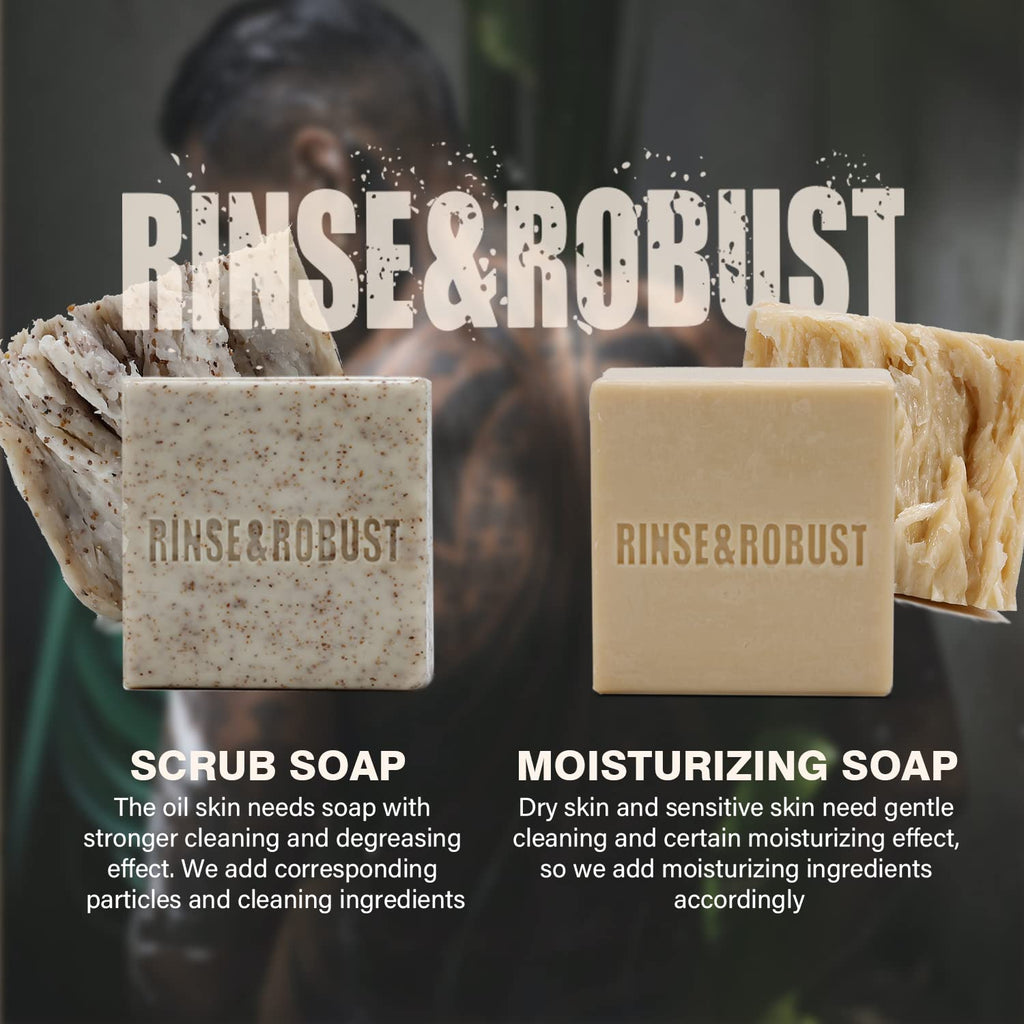 Rinse & Robust Mens Natural Bar Soap 6-Piece Gift Set – Exfoliating & Moisturizing Bars