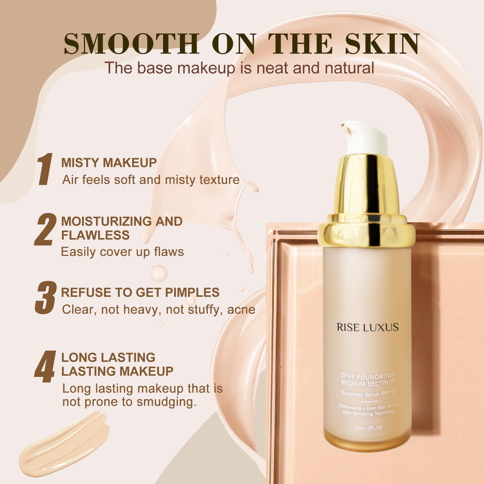 Rise Luxus Ultrablend 4 In 1 Foundation SPF 50 Waterproof – Lightweight Coverage
