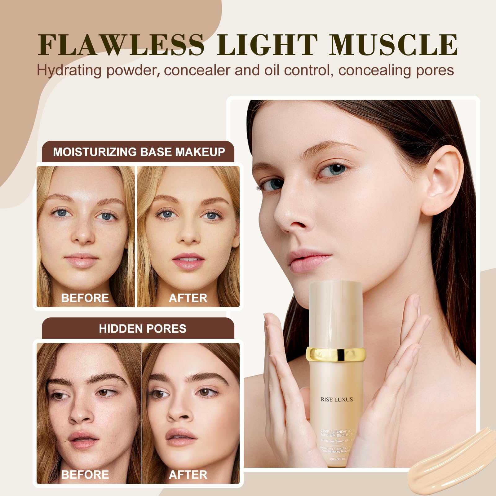 Rise Luxus Ultrablend 4 In 1 Foundation SPF 50 Waterproof – Lightweight Coverage