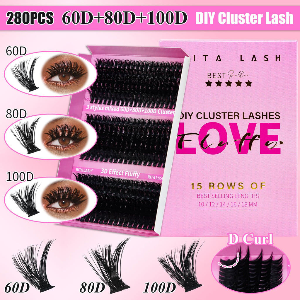 RITALASH Lash Clusters Kit — 3D Cat-Eye Extensions + Bond & Seal