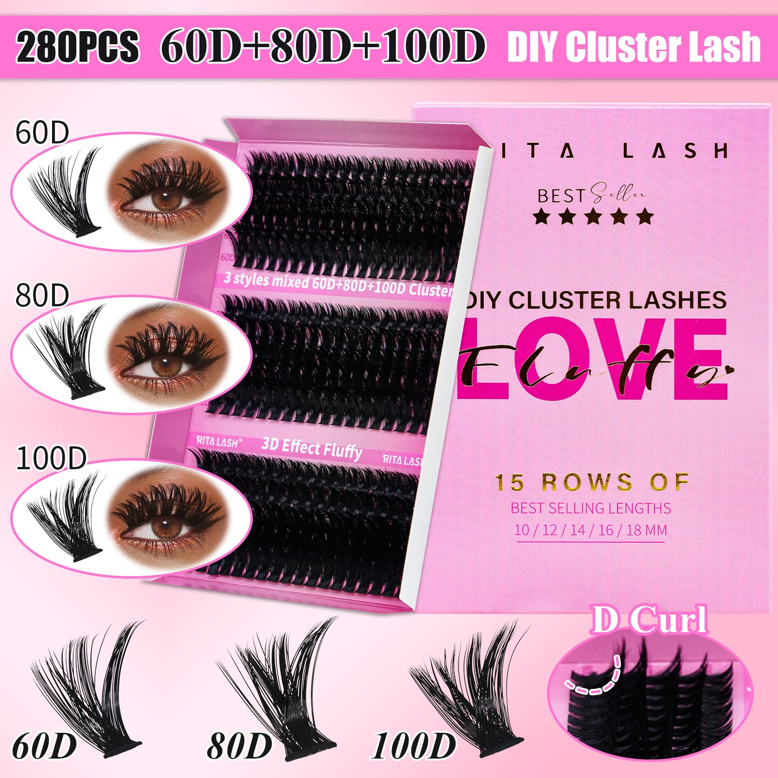 RITALASH Lash Clusters Kit — 3D Cat-Eye Extensions + Bond & Seal
