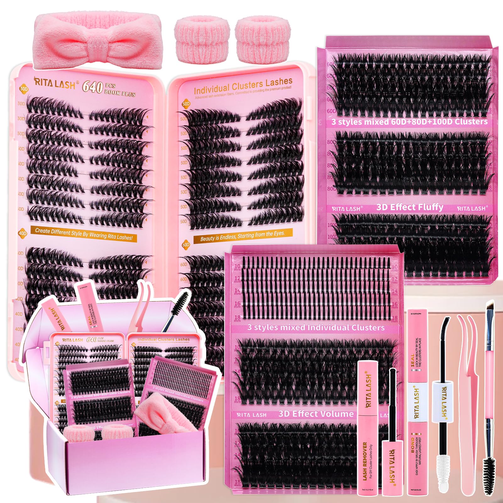 RITALASH Lash Clusters Kit — 3D Cat-Eye Extensions + Bond & Seal