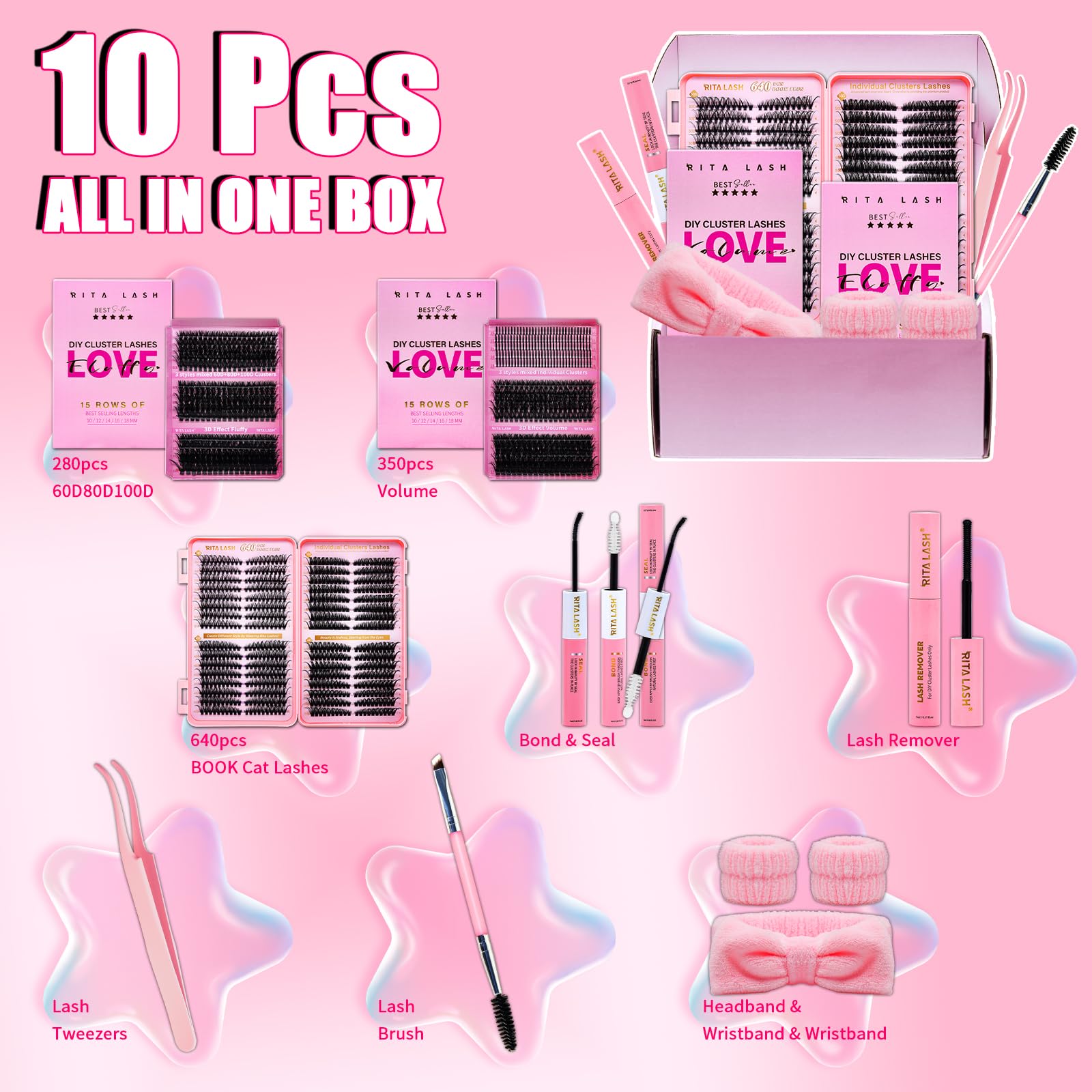 RITALASH Lash Clusters Kit — 3D Cat-Eye Extensions + Bond & Seal