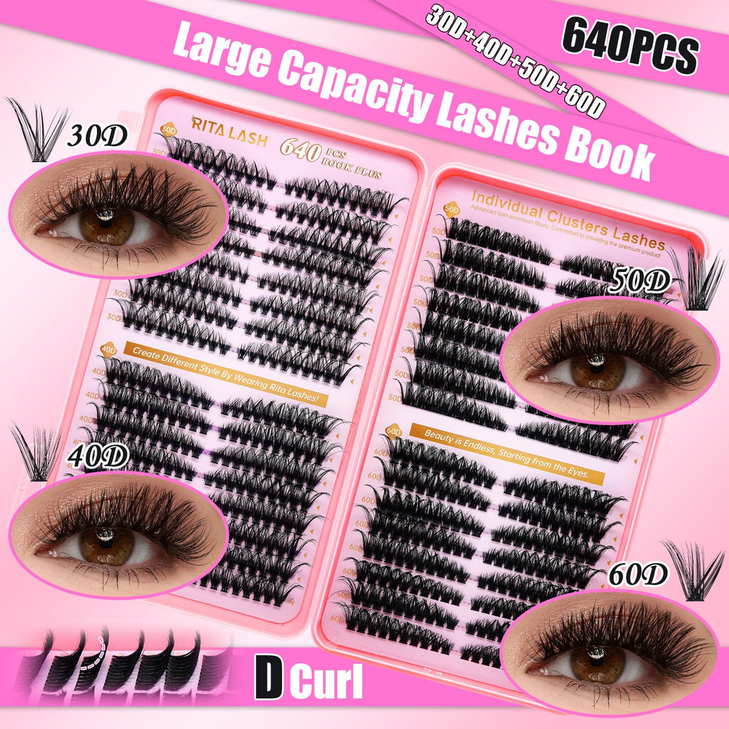 RITALASH Lash Clusters Kit — 3D Cat-Eye Extensions + Bond & Seal