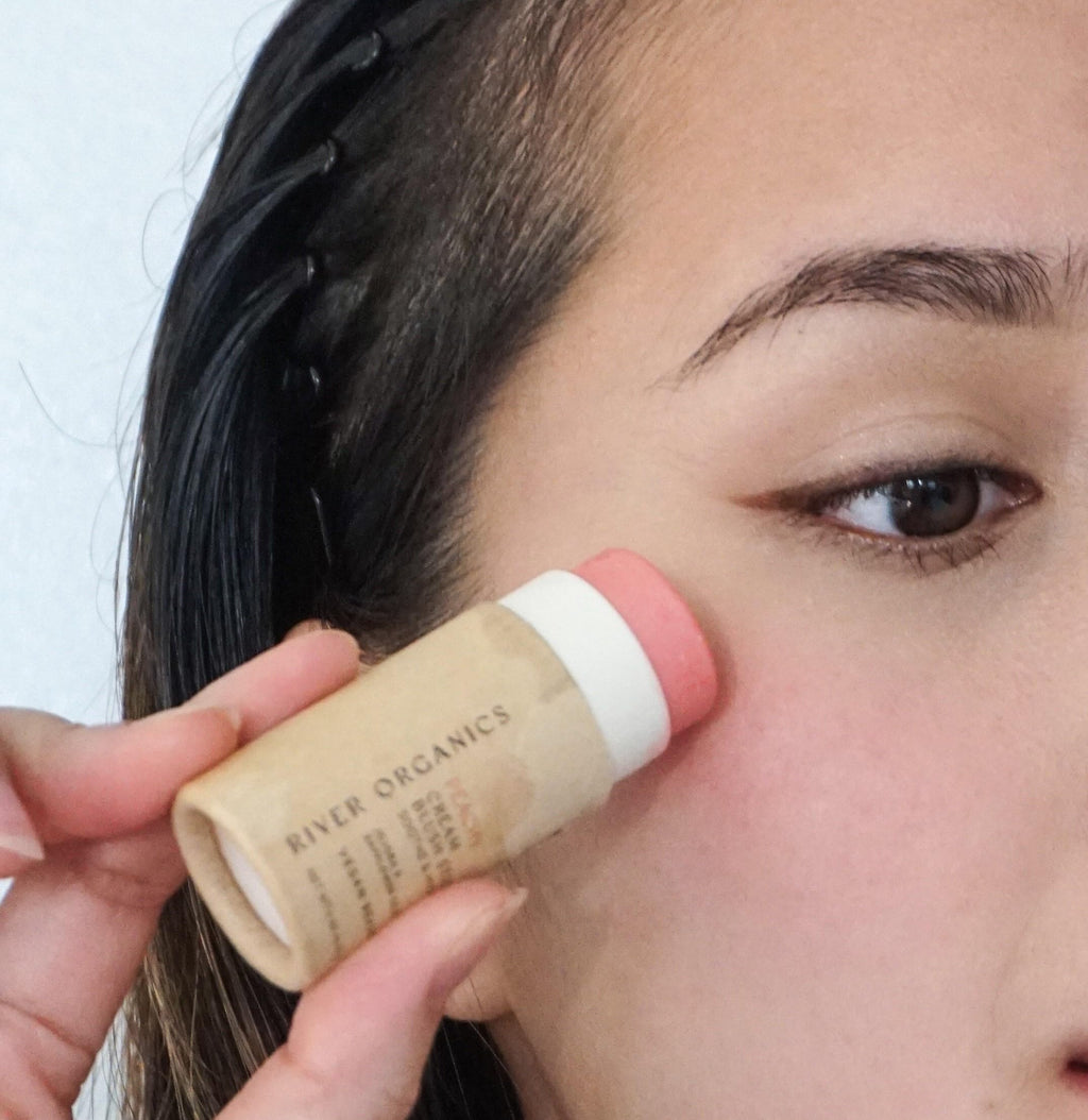 River Organics Vegan Blush Stick – Hydrating Multi-Use Peachy Cream Blush, 0.50 oz, Plastic-Free