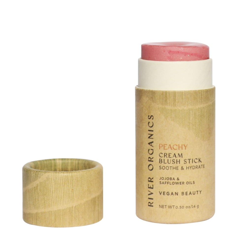 River Organics Vegan Blush Stick – Hydrating Multi-Use Peachy Cream Blush, 0.50 oz, Plastic-Free