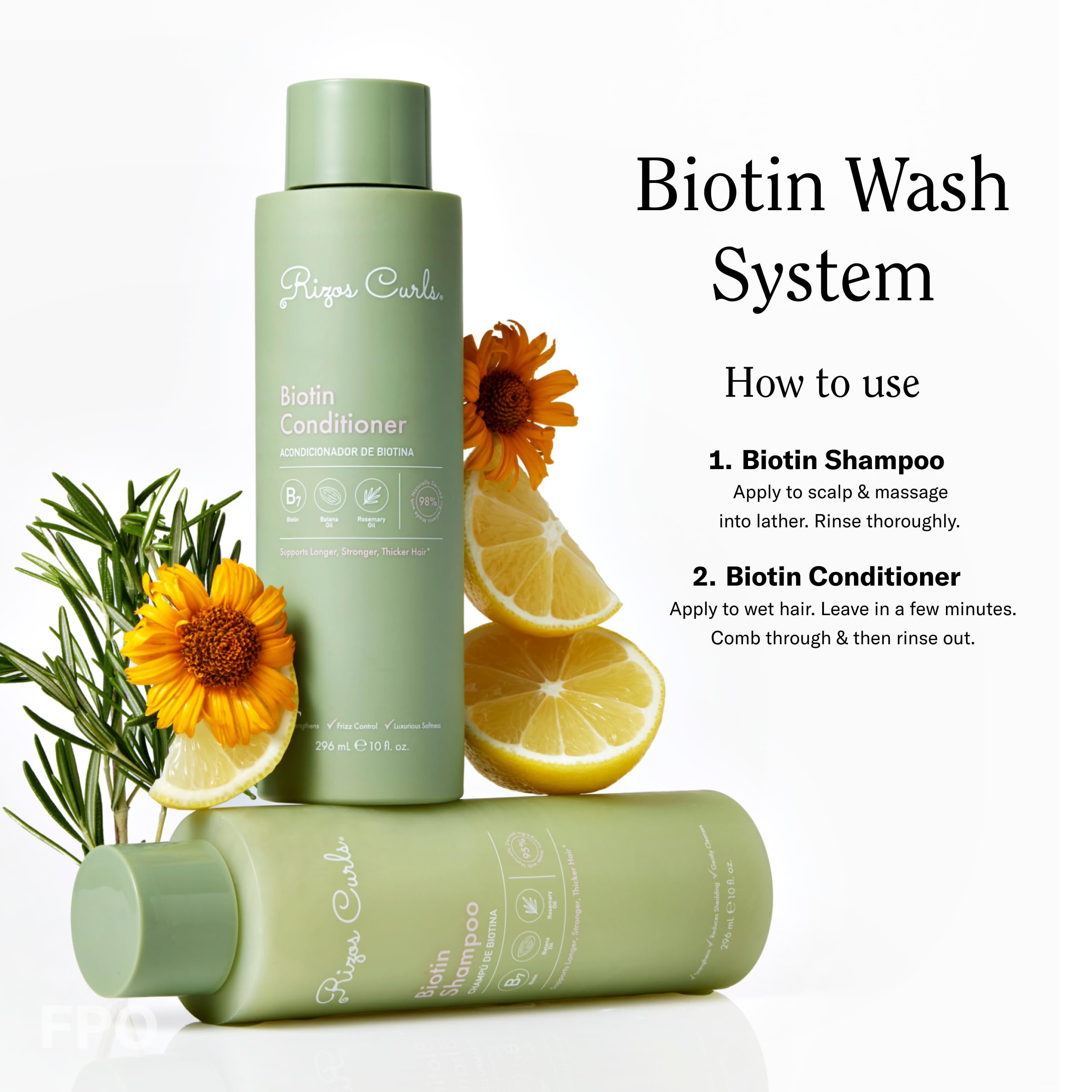 Rizos Curls Biotin Shampoo – Gentle Cleanse, Strengthen & Nourish Hair, Sulfate & Paraben Free