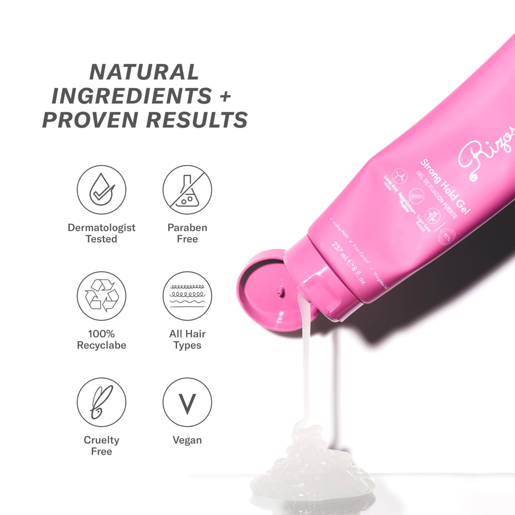Rizos Curls Strong Hold Gel – Flake-Free, Long-Lasting Hold for Curly, Coily & Wavy Hair | 8oz
