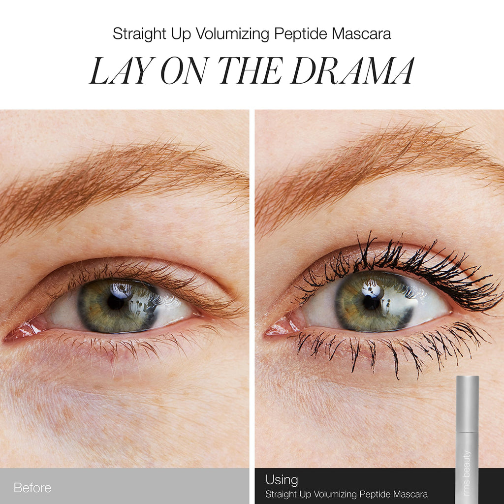 RMS Beauty Straight Up Volumizing Peptide Mascara – Black | Lash-Lengthening, Thickening, Waterproof, Vegan & Cruelty-Free (8ml)