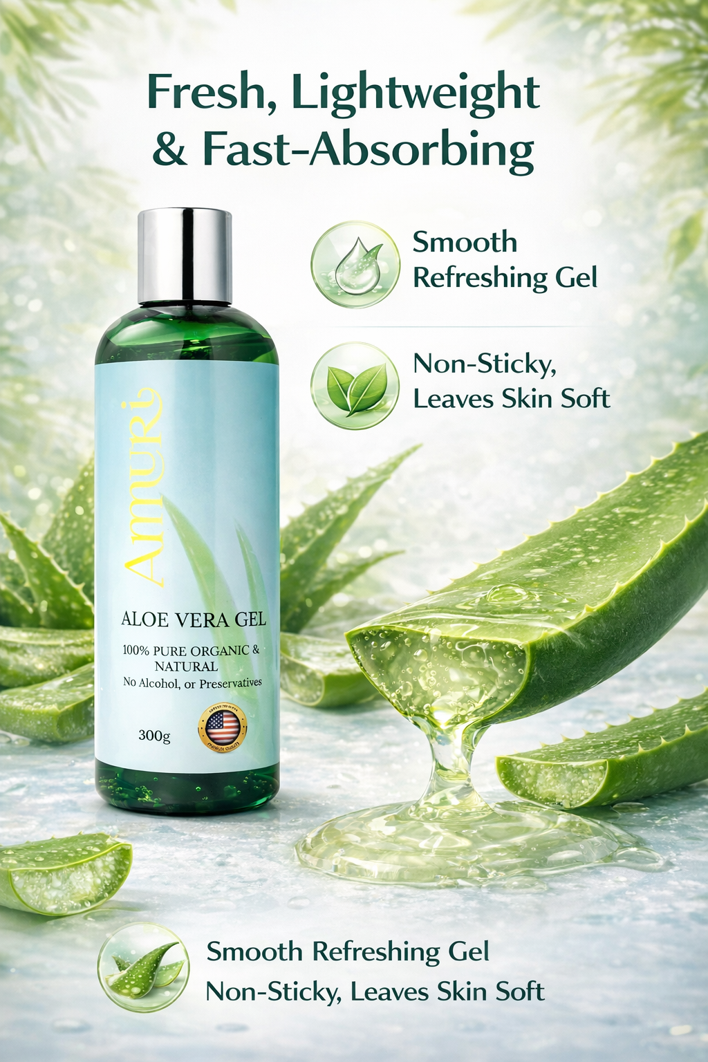Ammuri Organic Aloe Vera Gel 300g Bottle – Face, Body & Hair Hydration