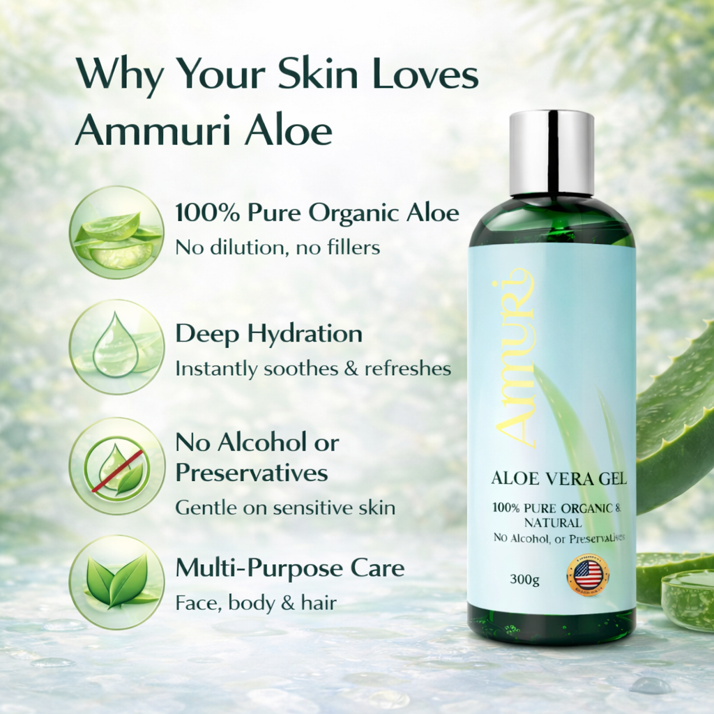 Ammuri Organic Aloe Vera Gel 300g Bottle – Face, Body & Hair Hydration