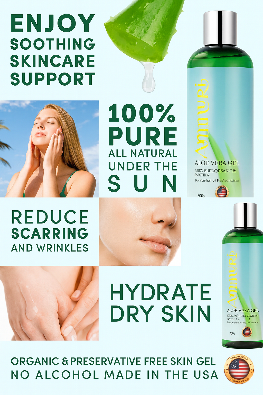 Ammuri Organic Aloe Vera Gel 300g Bottle – Face, Body & Hair Hydration