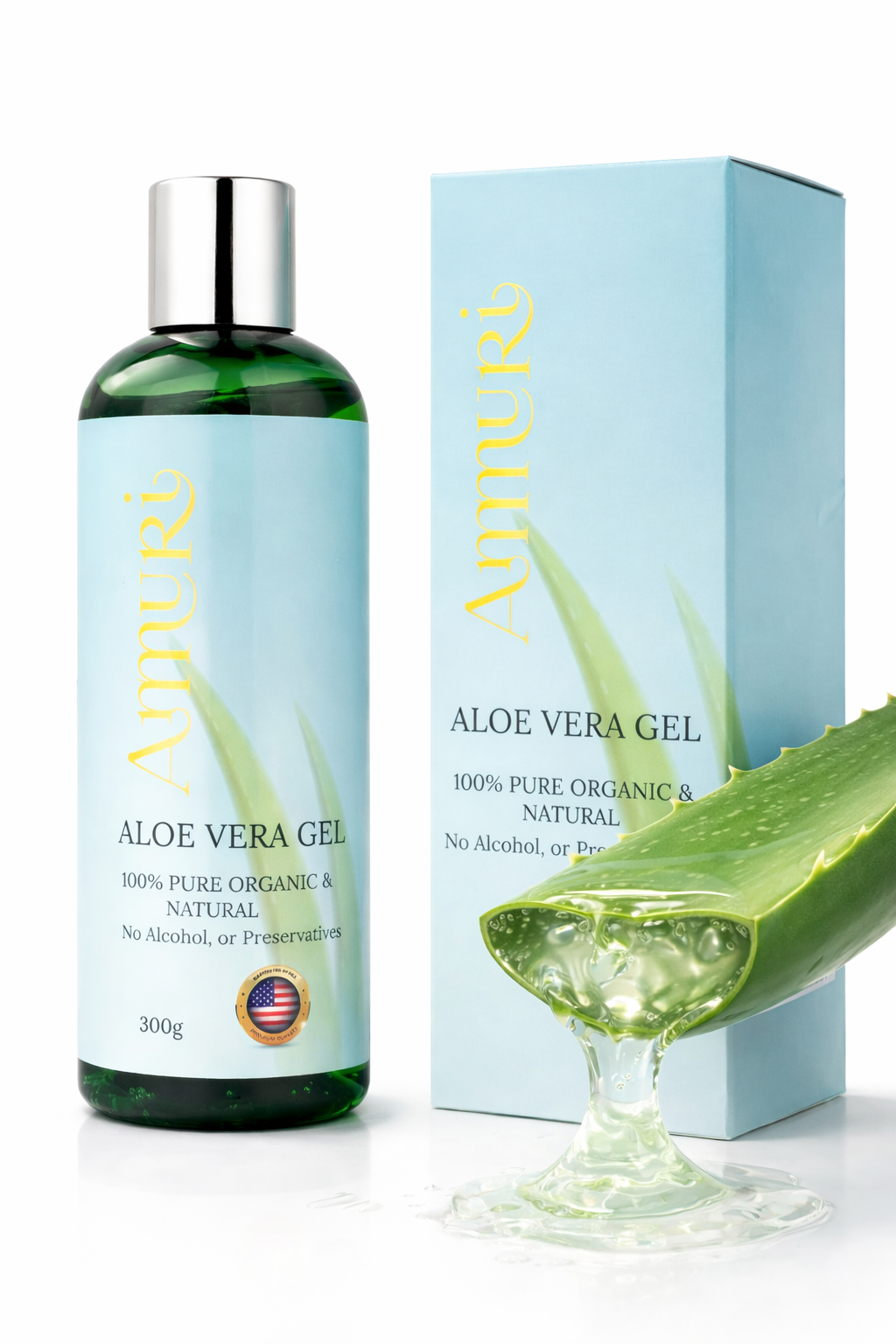 Ammuri Organic Aloe Vera Gel 300g Bottle – Face, Body & Hair Hydration