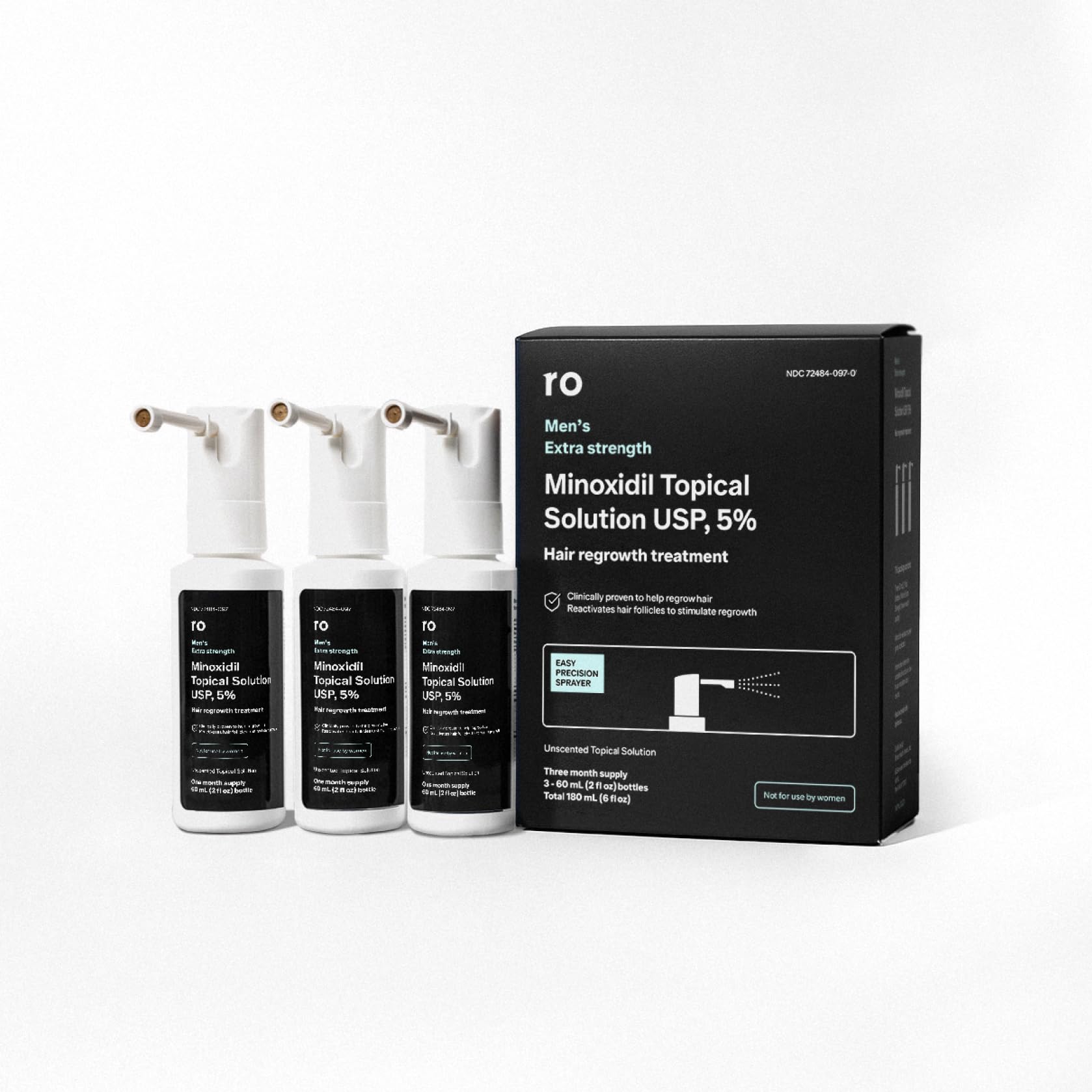 Ro Roman Men's Topical Hair Regrowth Spray – 5% Minoxidil, Unscented, 3-Month Supply