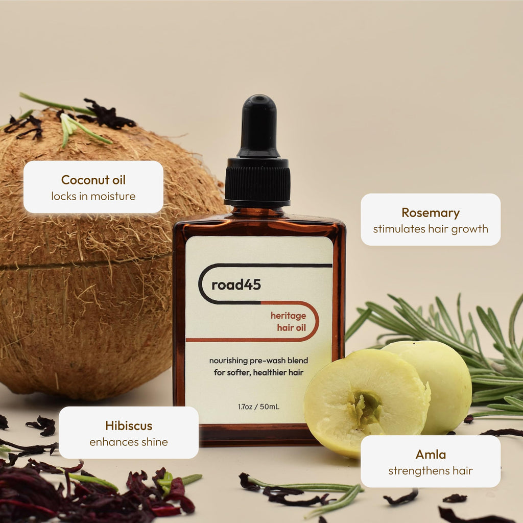 road45 Heritage Hair Oil – Nourishing Prewash for Dry, Damaged & Frizzy Hair | 100% Organic Ayurvedic Rosemary