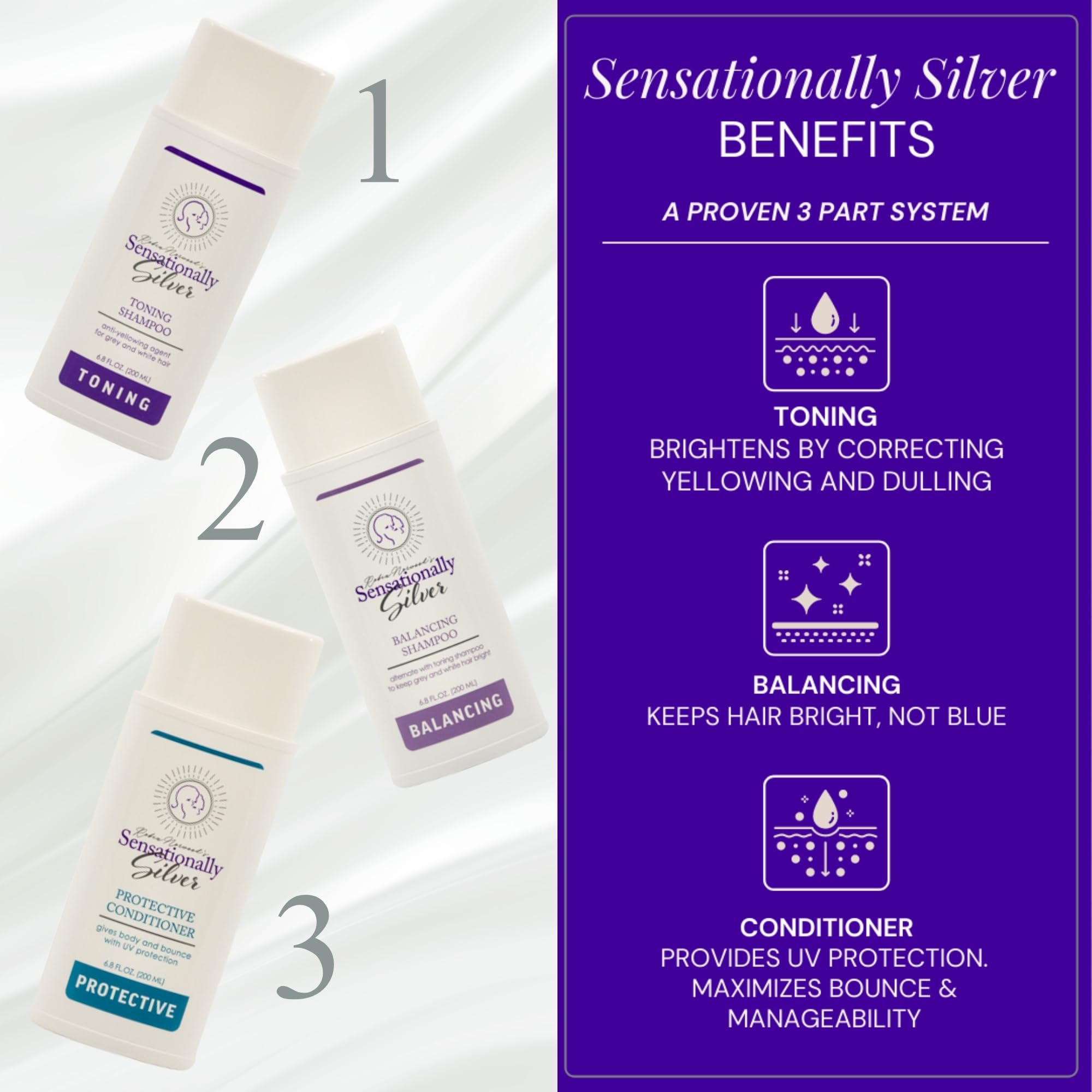 Robin Norwood's Sensationally Silver Balancing Shampoo – Grey & White Hair, Gentle, Prevents Over-Toning | 6.8 oz