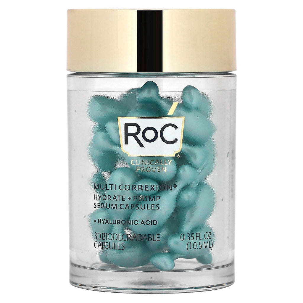 RoC Multi CorreXion Hydrate + Plump Night Serum Capsules – Fragrance-Free, Biodegradable, 30 Caps