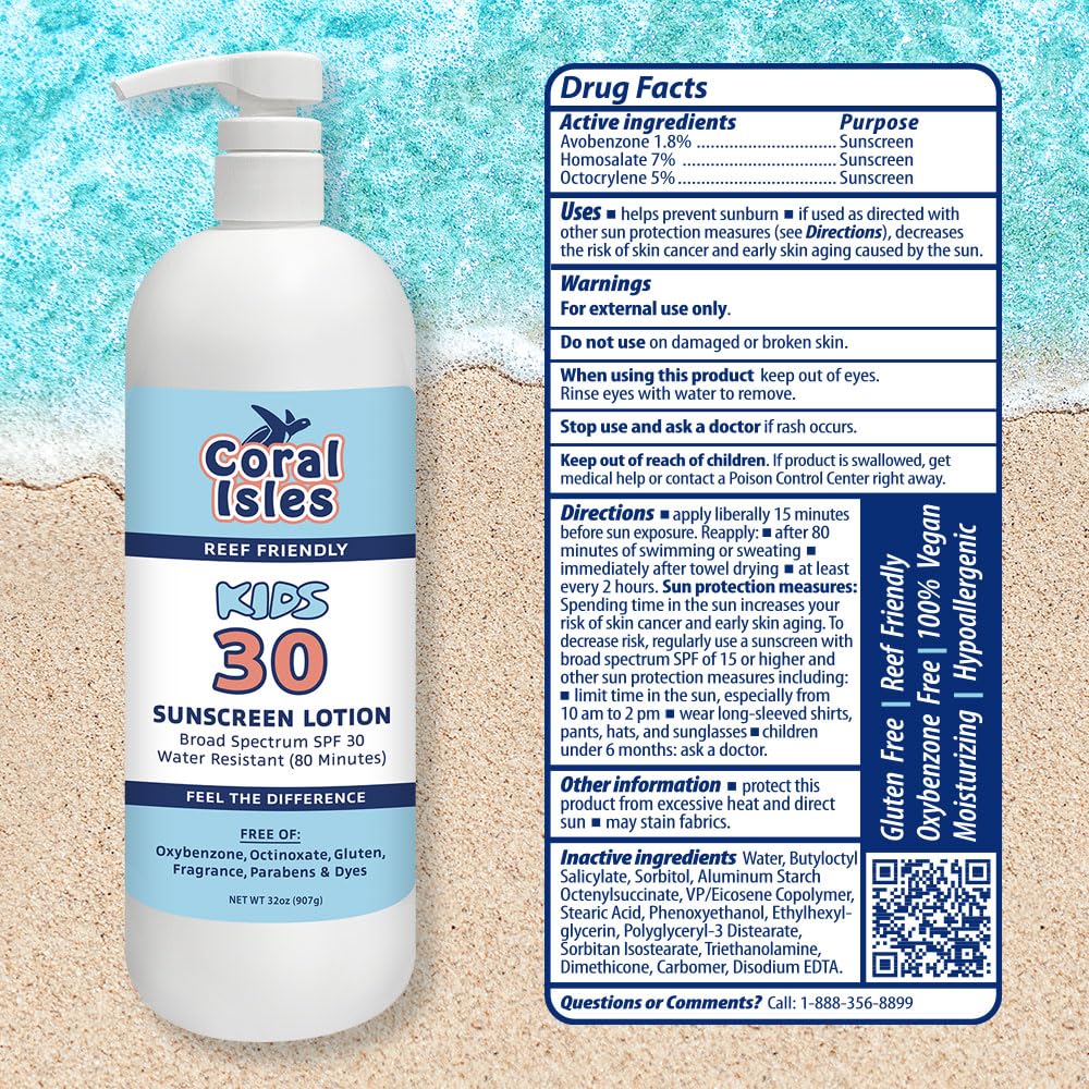 Coral Isles SPF 30 Lotion by Rocky Mountain Sunscreen | Reef Safe, Hawaii Act Compliant | 32 oz Pump