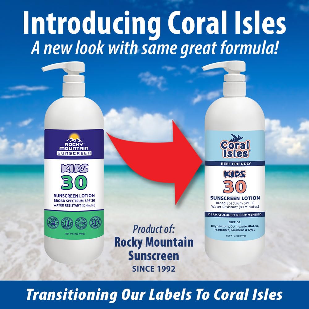 Coral Isles SPF 30 Lotion by Rocky Mountain Sunscreen | Reef Safe, Hawaii Act Compliant | 32 oz Pump