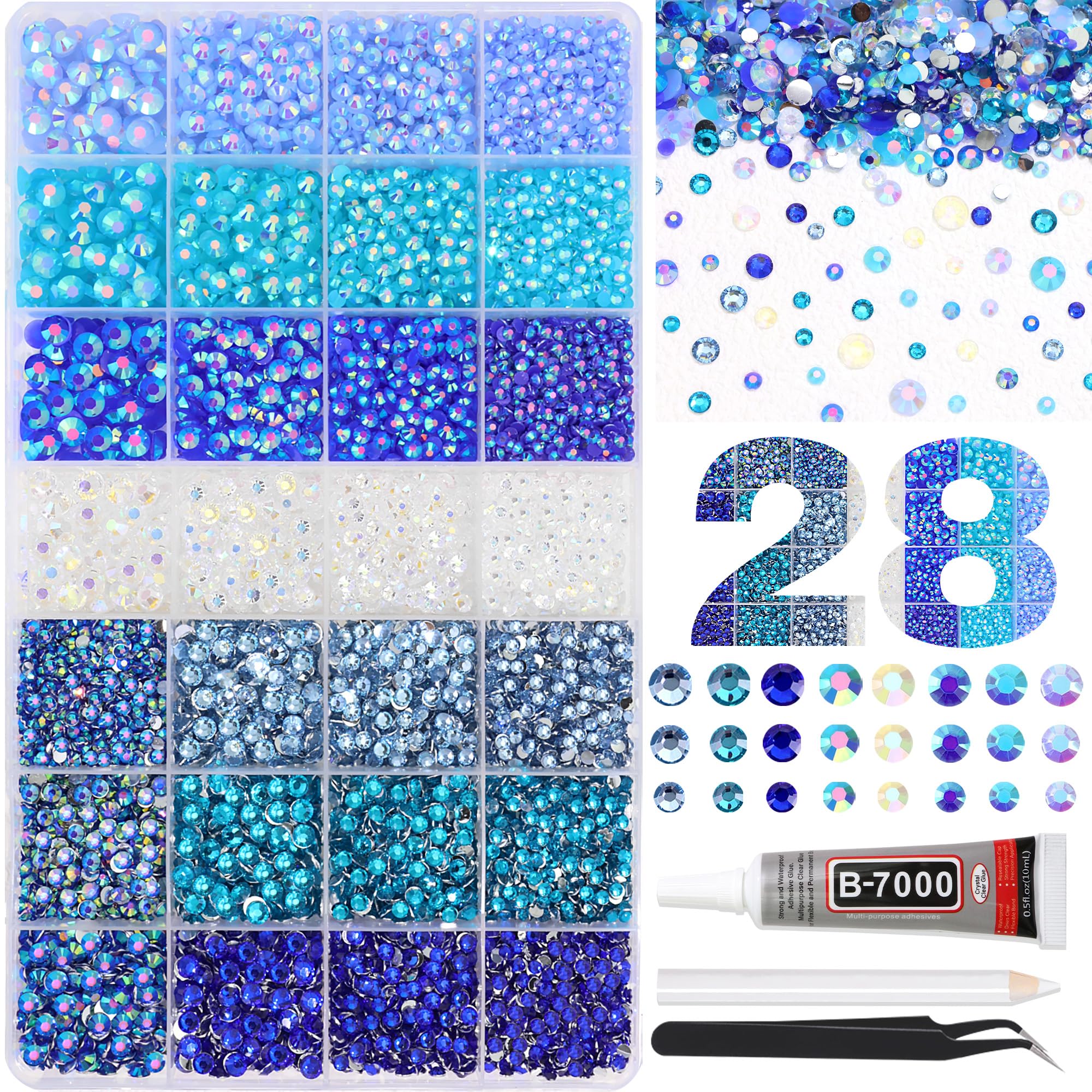 RODAKY Blue Rhinestones for Nails – 3-6mm Resin Flatback Gems Kit