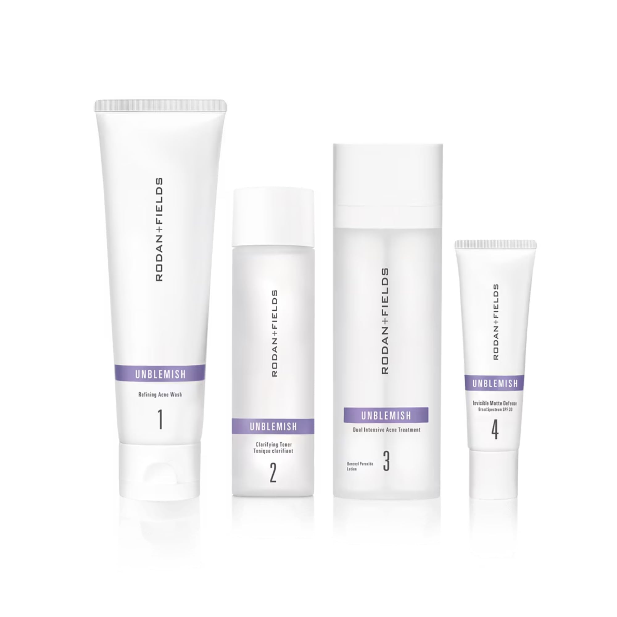 Rodan + Fields Unblemish Regimen – Acne Care Set with Cleanser, Toner, Treatment & SPF 30
