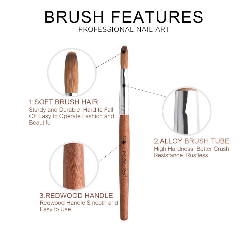 Rolabling Nail Brush Kolinsky Sable – Red Wooden Handle, 12# Professional Acrylic Nail Art Brush