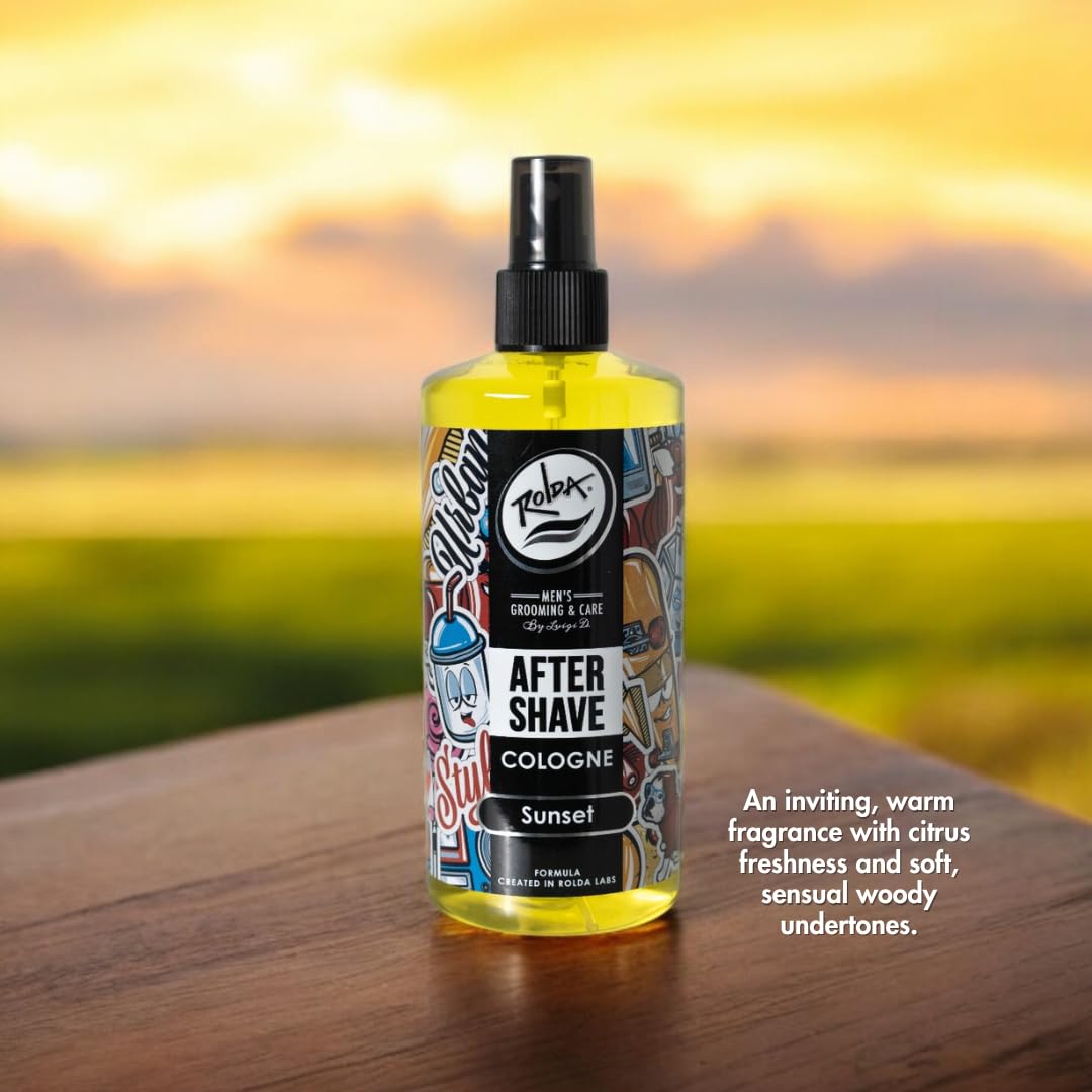 Rolda Sunset After Shave Tonic Cologne for Men – Calms Irritation, Heals & Refreshes, Citrusy Fragrance (14.54 oz / 430 ml)